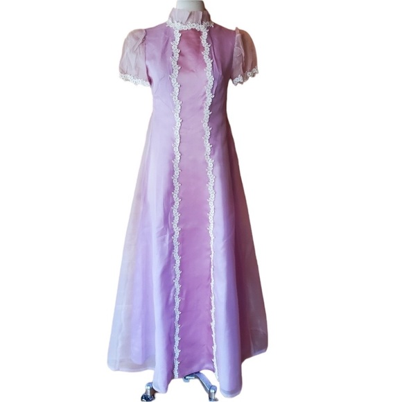 1960s Pale Purple w/Floral Chiffon/Satin‎ Prom Dres - Picture 1 of 7